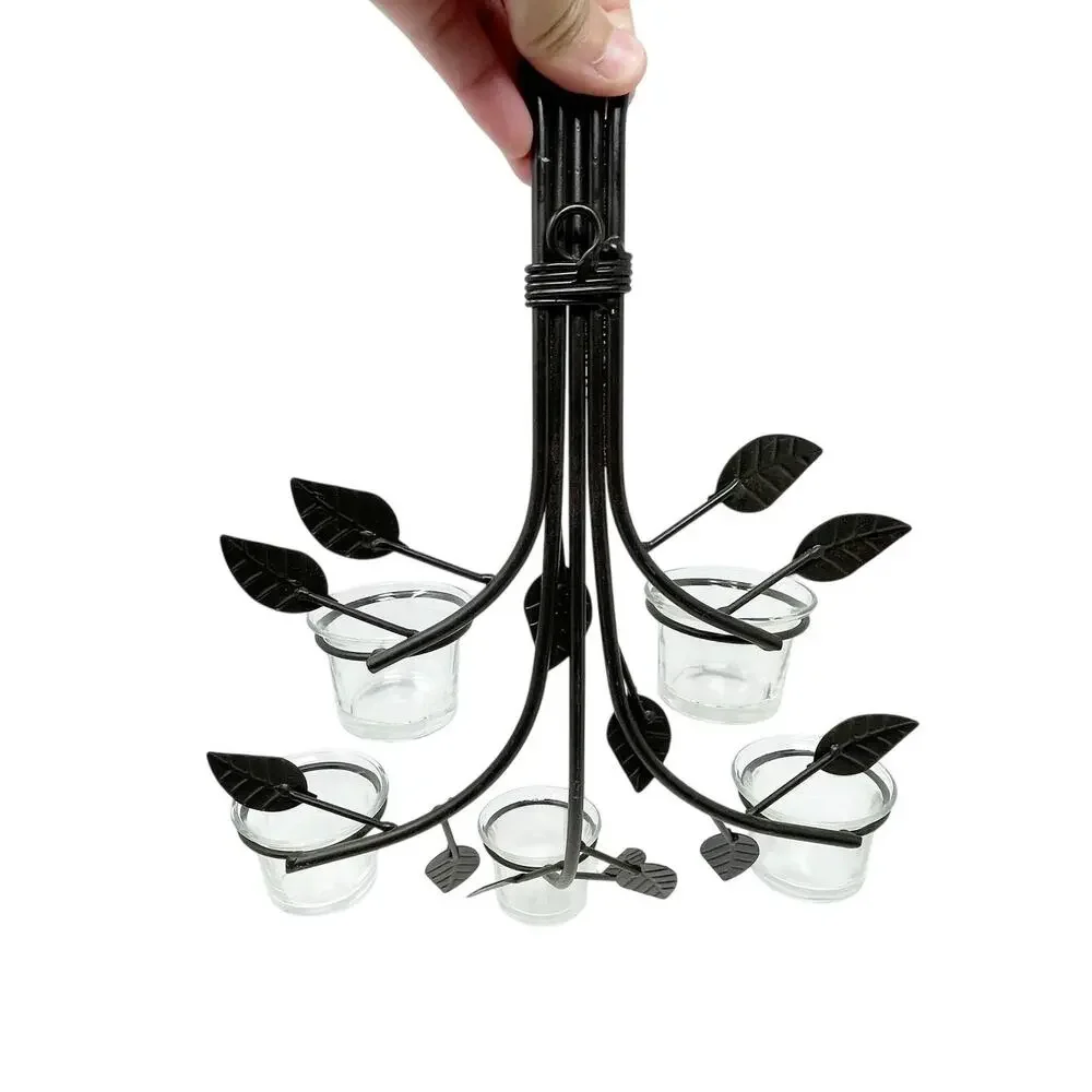 Vintage Bronze Metal Wall Sconce Glass‎ Votive Candleholders Branches Leaves 13